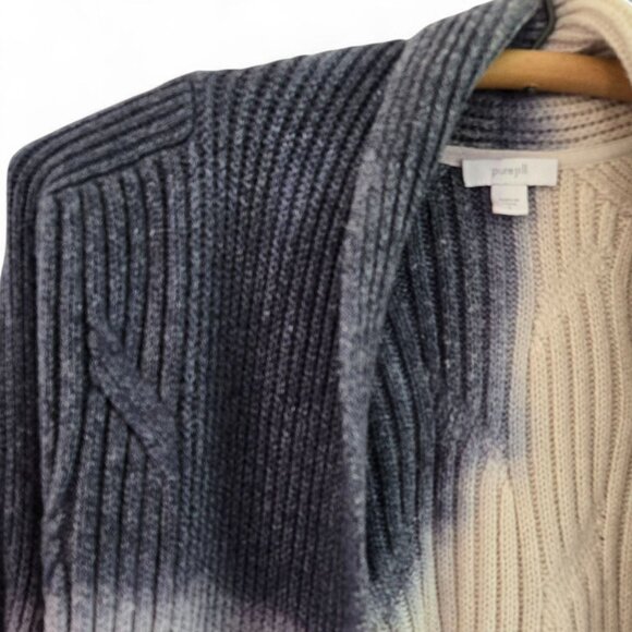 J.Jill Pure Jill Women's Cable Knit Cardigan Open Front Blue Ivory Tie-dye Large - Picture 7 of 16